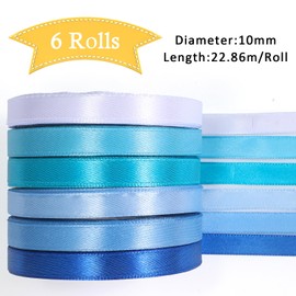ihaspoko 10 mm Wide Satin Ribbon Blue and White - 6 Polyester Satin Ribbon, 22 m Gift Wrapping Ribbon for Gift Wrapping, Weddings, Crafts | Ribbon for Cards, Decoration & Wedding Cars ​
