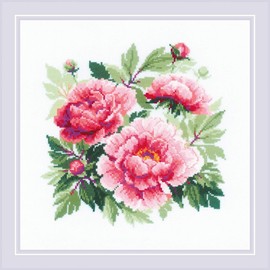 RIOLIS - Tree Peony 1854, Floral Cross Stitch Kits 15,75" x15,75, Cross Stitch Kits for Beginners & Advanced, Crossstitching Kits Adult, Counted Stitching Kits, Flowers Embroidery Kit