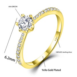 Starnny Women Ring,925 Sterling Silver Wedding Engagement Solitaire Promise Ring with 3A Cubic Zirconia Yellow gold Jewellery for Women,T½