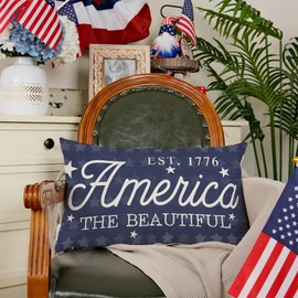 AACORS 4th of July Pillow Covers 12x20 Inch Stars America The Beautiful Decor Patriotic Holiday Pillow Case Independence Memorial Day Decorations Outdoor for Sofa Couch (Blue) AA554-12