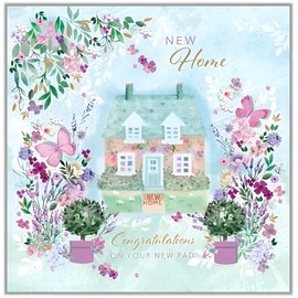 Noel Tatt New Home Congratulations Card - Cottage with Flowers and Butterflies - Eco-Friendly and Recyclable