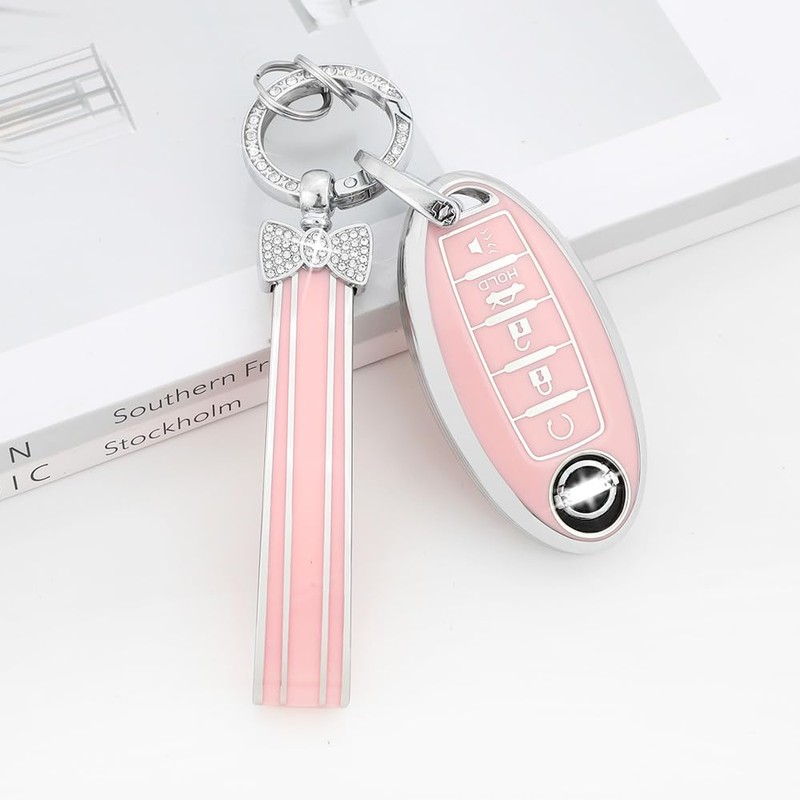 PIFOOG Key Fob Cover for Nissan 5 Button Pink Car