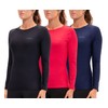 DEVOPS Women's Compression Long Sleeve Athletic Shirts (Large, Black/Red/Navy)
