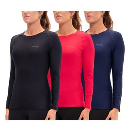DEVOPS Women's Compression Long Sleeve Athletic Shirts (Large, Black/Red/Navy)