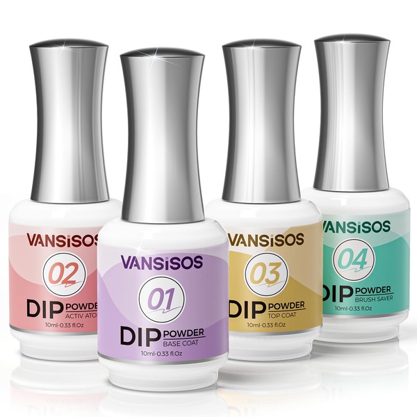 Vansisos Dip Powder Liquid Set: 4PCS Dip Nail Set With
