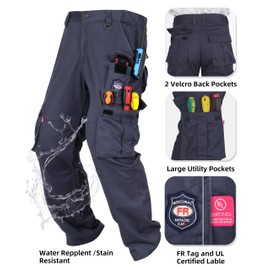 BOCOMAL FR Pants for Men Cargo Pockets Flame Resistant/Fire Retardant Gray Elastic Waist Water & Oil Repellent Finish
