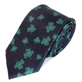 St.Patrick's Day Irish Theme Green Clover Shamrocks Navy Blue Neck Tie/Regular