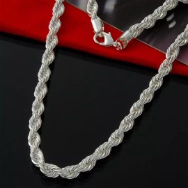 Fashion Jewelry Diamond Cut Shiny 925 STERLING SILVER plated 4MM ITALIAN ROPE chain 30" necklace