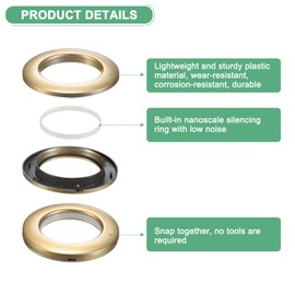 M METERXITY 25-Pack Curtain Grommets, 1-9/16"(40mm) Inner Diameter Plastic Curtain Rings Clip Eyelet Rings Nanoscale Low Noise Roman Ring for Windows/Fabric, Home Drapes Grommets [Matte Gold]