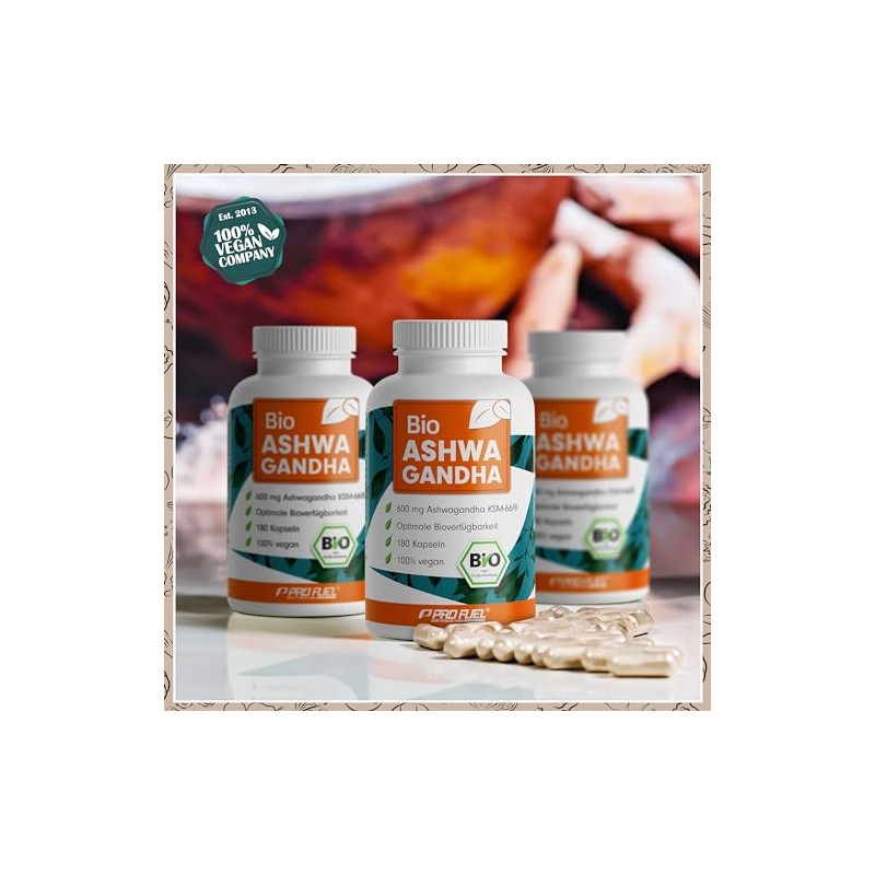 Organic Ashwagandha Capsules 180x with KSM-66 Organic Ashwagandha - 600