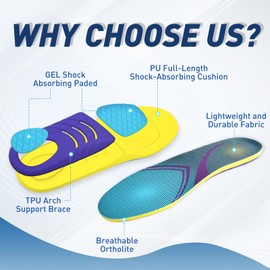 Bine Jinn Go Running Insoles for Men & Women - Shock Absorbing Insoles with Arch Support for Hiking,Walking & All-Day Wear(Women‘s 5-8)