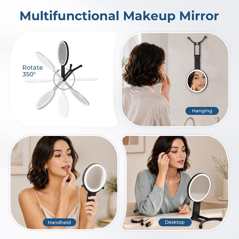 Travel Makeup Mirror with Light, 1X/40X Double Sided Magnifying Mirror