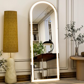 GLSLAND 20"x56" Arched LED Full Length Mirror with Lights – Wall Mounted or Standing Full Body Mirror for Bedroom/Cloakroom – Dimmable with 3 Color Lighting Modes