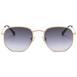 JCTAIFOO Fashion Polygon Sunglasses for Men and Women Lightweight Hexagonal Metal Frame UV400 Protection Glasses, Gold/Grey Gradient