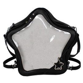 Vensivy Star Shape Ita Bag - Women's Crossbody Backpack Purse, PU Leather Cute Aesthetic Handbag for Pin Insert Display (Black)