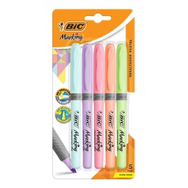 Marcatextos Resaltador Bic Marking Pastel Punta Cincel 5 Pzs