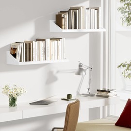 SRIWATANA White Floating Shelves Large Set of 2, 24 Inch Wide Wall Shelves Wood Shelves Wall Mounted for Wall Decor in Bedroom, Living Room, Bathroom, Kitchen, and Office