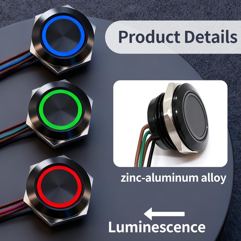 FILN 2PCS 19mm Momentary Push Button Switch, Ultra-Thin Waterproof IP67