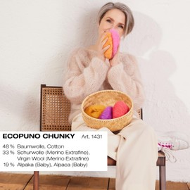 LANA GROSSA Ecopuno Chunky Super Light, Fluffy Effect Yarn with Baby Alpaca, Hand Knitting Yarn Made of 33% Virgin Wool (Merino) and 19% Alpaca Wool, 50 g Wool for Knitting and Crocheting, 70 m Yarn