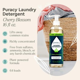 Puracy Puracy Laundry Detergent - Enzyme-Powered Liquid Laundry Detergent Concentrate, Natural LaundryDetergent Seen on TikTok, Non-Toxic (Cherry Blossom, 16 fl oz, 64 Loads)