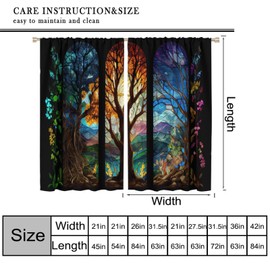 VUMIVI Stained Glass Curtains Mid Century Color Patchwork Trees Flowers Abstract Art Window Treatments for Bedroom Kitchen Living Dining Room Office 42" W X 44.5" L