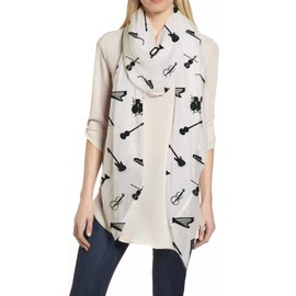 Lina & Lily Musical Instruments Print Scarf Shawl Wrap Lightweight (White)