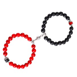 2pcs Mutual Attraction Obsidian Magnetic Pair Bracelet Black Pearl Relationship Matching Bracelet BFF Gift Jewellery, Metal
