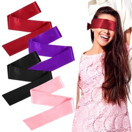 4Colors Satin Blind Fold for Game, Soft Silk Blackout Blindfold for Adults Couples, 57'' Sleeping Eye Mask, Adjustable Eye Shade Cover, Travel Blind Folds for Adult Play Valentine Gift