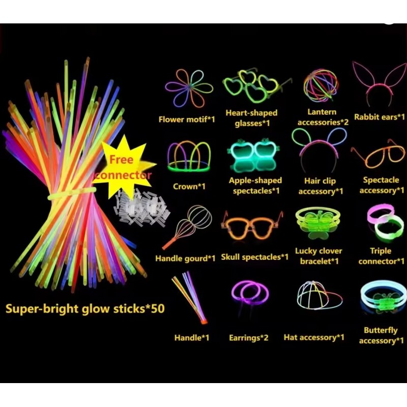 50/100PCS Glow Stick Party Set – Multicolor Glow Sticks with
