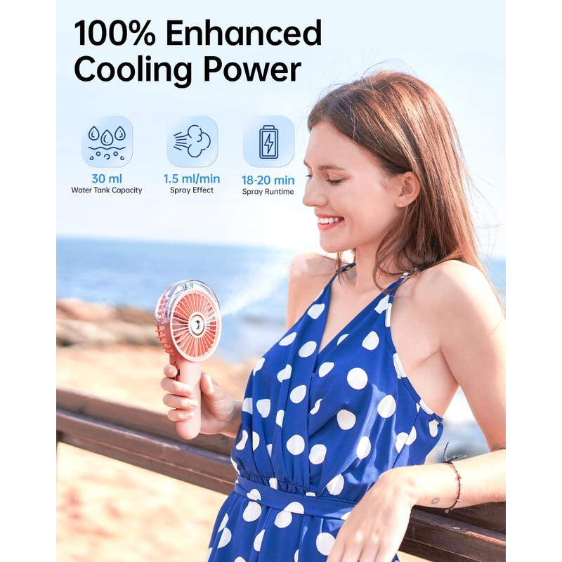 SWEETFULL Portable Misting Fan - 180° Foldable Handheld Personal Fan