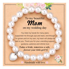 UPROMI Mother of The Bride Gifts, Wedding Jewelry for Mother of The Bride, To My Mom On My Wedding Day, Pearl Bracelet Mom Wedding Gift from Bride