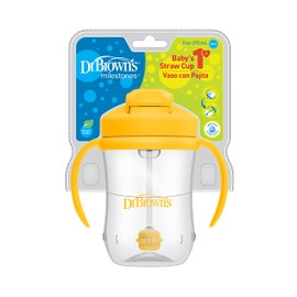 Dr. Brown's Milestones Baby's First Straw Cup, Training Cup with Weighted Straw, 9oz/270mL, Vintage Yellow, BPA Free, 6m+