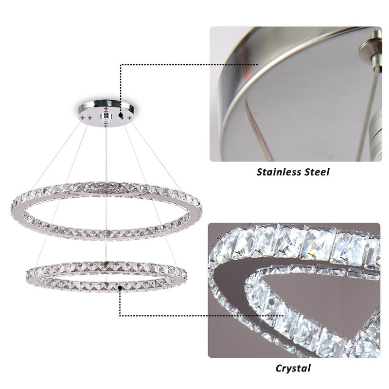 Finktonglan Dimmable Crystal Chandelier, 23.6'' Oval 2 Rings Modern Chandeliers