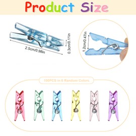 Mini Wäscheklammern Transparent,100 Stück Kleine Klammern aus Kunststoff,Farbig Fotoklammern mit Metallfeder für Fotos Aufhängen DIY Basteln Party Hochzeit Dekoration (3 * 25mm)