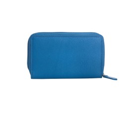 Josephine Osthoff Women's Large Leather Double Zip Compact Wallet with RFID Protection (262), royal, coin purse