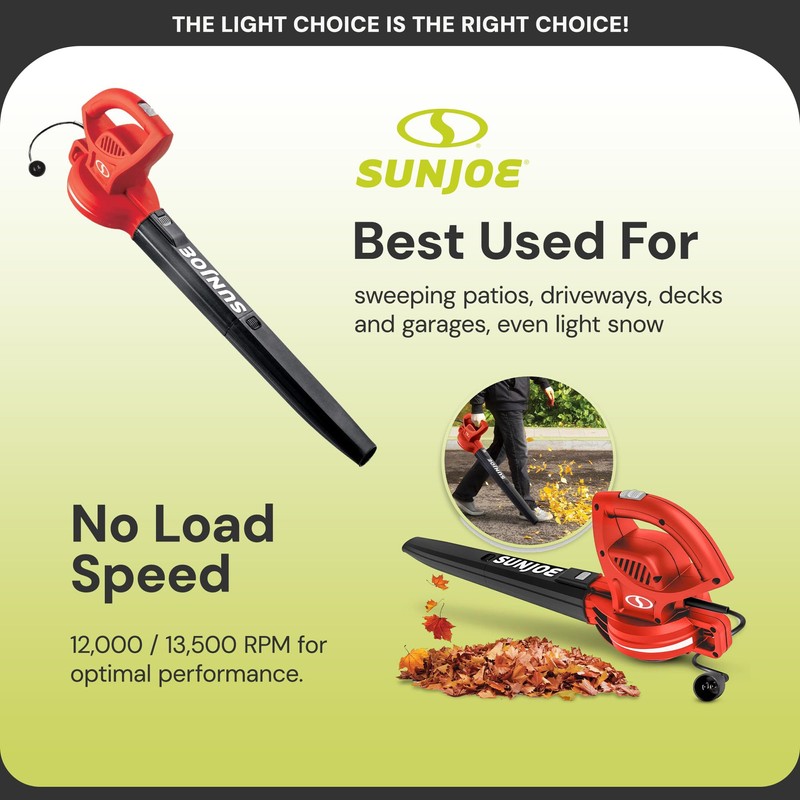 Sun Joe All-Purpose Electric Leaf Blower, 6-Amp Motor, 155 MPH,