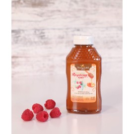 Raspberry Honey - Organically Flavored Raw Honey - Squeeze Bottle (Net Wt 16 oz)
