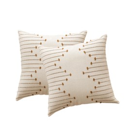 Cushion Covers, Boho Throw Pillow Covers 45x45cm, Pack of 2, Decorative Pillows for Bed, Throw Pillows for Modern Farmhouse Couch Sofa Living Room Outdoor (Beige with Brown Line)