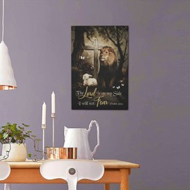 Shuweienphant Lion lamb Wall Art Cross Lion of Judah Pictures Wall Decor Christian Bible verse Canvas Painting Print Artwork Modern Home Decor Framed for Living room Bedroom Bathroom 16''X24''