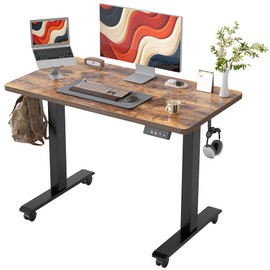 TIQLAB Height Adjustable Electric Standing Desk, 40 x 24 inch, Sit Stand Up Desk, Splice Board, Computer Home Office Desk, Rustic Brown Top