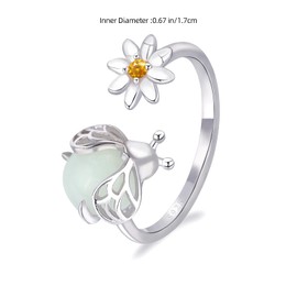 LEGENTLISUR Daisy Bee Platinum Rings Vomens 925 Sterling Silver Ring Cubic Zirconia Rings For Women Adjustable Women Jewelry Birthday Gifts For Mother Sister(17mm)