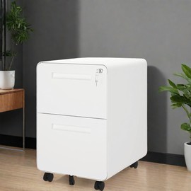 YITAHOME 2 Drawer File Cabinet, Metal Mobile Filing Cabinet with Lock Under Desk, Anti-Tilt File Cabinet for Legal/Letter Files in Commercial Office Home, White