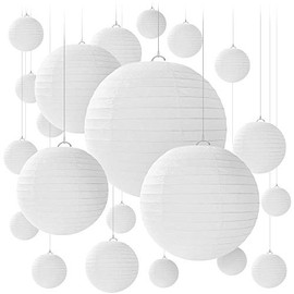 Newthinking 16 PCS Paper Lanterns, Round White Paper Lantern with Wire Ribbing, Different Sized White Lampshades, 6" 8" 10" 12" Paper Lampshades for Weddings, Parties, Celebrations, Patios and Rooms