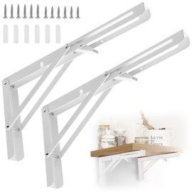 Folding Console Heavy Duty 300 mm, Pack of 2 Stainless Steel Folding Console Table, Foldable Wall Shelf Brackets, Folding Shelf Brackets, Table Folding Hinge for Space-Saving Home, Kitchen, Office,