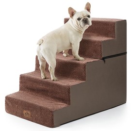 COZY KISS Dog Stairs for Small Dogs, 5 Tier Removable Wider Pet Stairs for Couch and Bed, 23.6" H Non-Slip Dog Steps for Puppies and Old Cats with Support Board, 19.7x29.5x23.6 inch, Brown