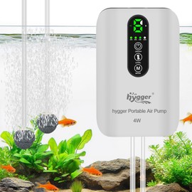hygger Battery Powered Aquarium Air Pump 10-120Gal, Quiet USB Rechargeable Adjustable Fish Tank Air Pump, Portable Fish Oxygen Aerator Bubbler for Bait Bucket, Outdoor Fishing, Power Outage, Emergency