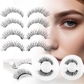WENDY LASHES 4 Pairs Magnetic Eyelashes No Glue Needed Reusable Magnetic Lashes with Applicator Natural Look Soft Eyelashes Easy to Wear and Remove（K8+604）