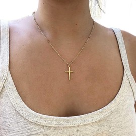 Zeshimb Cross Bead Choker Necklaces Religious Crucifix Necklace Cross Faith Necklace Gold Cross Pendant Necklace Jewelry for Women and Girls