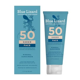 Blue Lizard Sheer Face Mineral SPF 50 Sunscreen Lotion, 100% Mineral Formula, Blue Light Protection, Lightweight, Rubs In Smooth, Nourishes and Hydrat