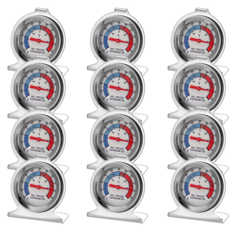 12 Pack Stainless Steel Refrigerator Freezer Thermometer Large Dial Analog